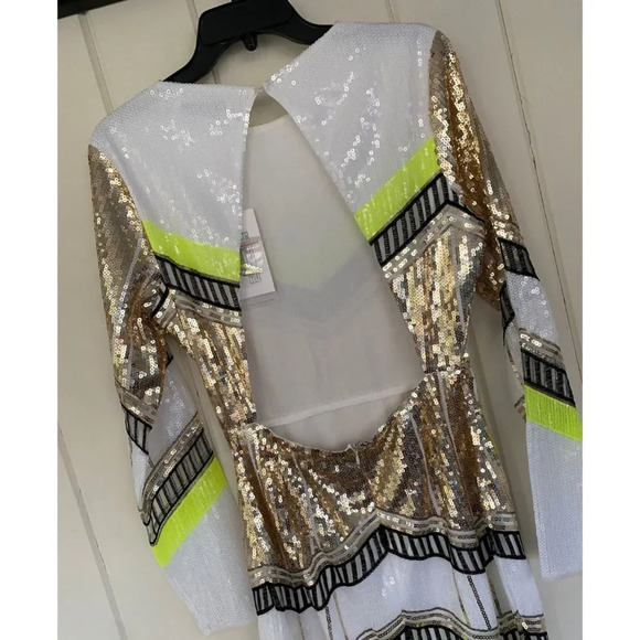 NWT, Endless Rose, Sequin Long Sleeve Mini Dress, Lime Multi, Gold, White Yellow - Picture 4 of 15